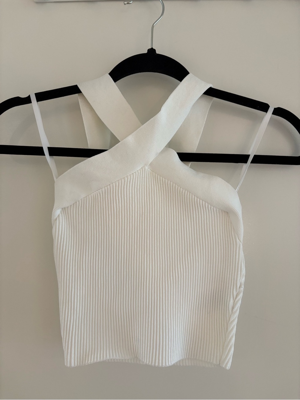 Babaton White Ribbed Cross-Back Tank Dress
